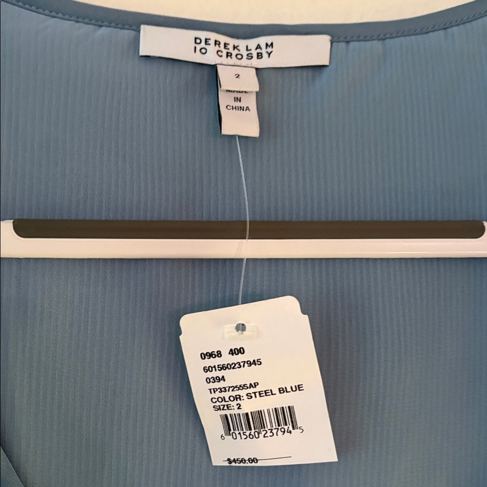 DEREK LAM 10 CROSBY STEEL BLUE PLEATED BLOUSE (2) - Picture 2 of 7